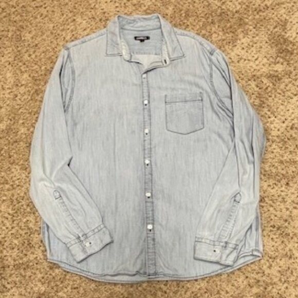 Express Light Blue Distressed Denim Long Sleeve Button Down – XL - Picture 4 of 6